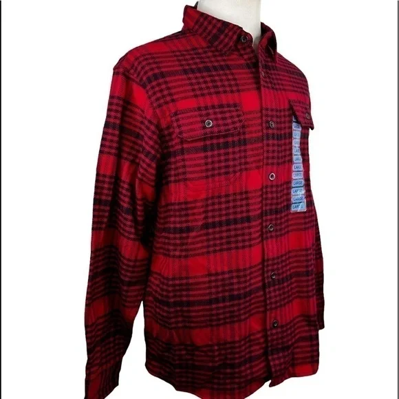 Woolrich Men’s Black and Red Long Sleeve Casual Brawny Flannel Shirt